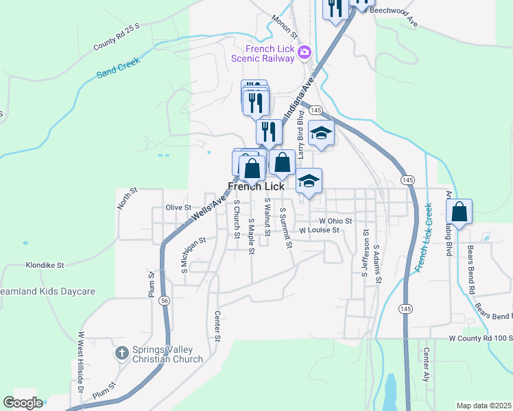 map of restaurants, bars, coffee shops, grocery stores, and more near in French Lick
