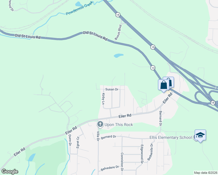map of restaurants, bars, coffee shops, grocery stores, and more near 105 Kirby Lane in Belleville