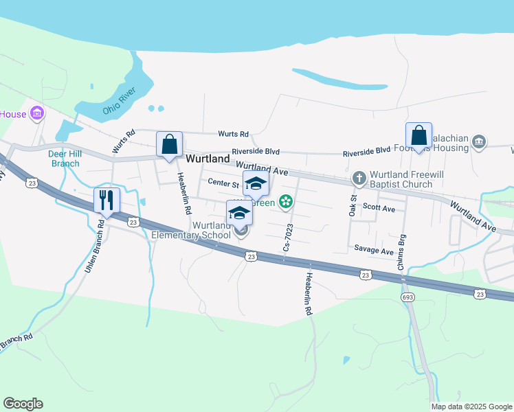 map of restaurants, bars, coffee shops, grocery stores, and more near 700 Center Street in Wurtland