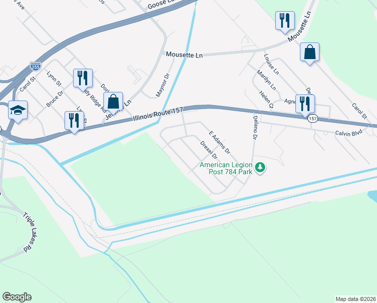 map of restaurants, bars, coffee shops, grocery stores, and more near 15 Drexel Drive in Cahokia