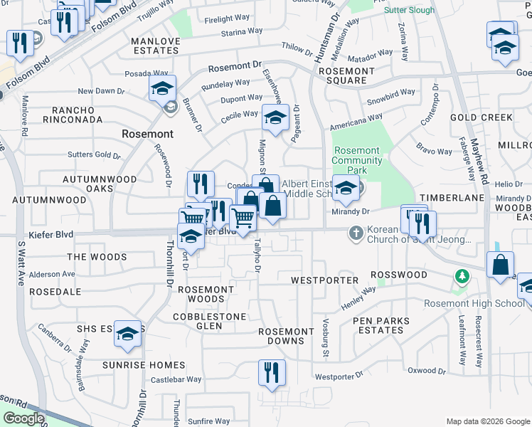 map of restaurants, bars, coffee shops, grocery stores, and more near 9204 Vanier Court in Sacramento