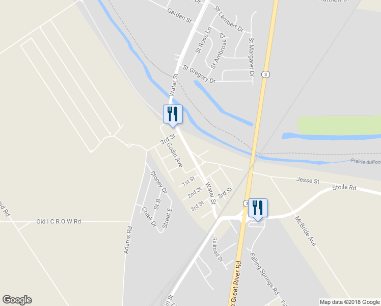 map of restaurants, bars, coffee shops, grocery stores, and more near 18 Water Street in St. Clair County