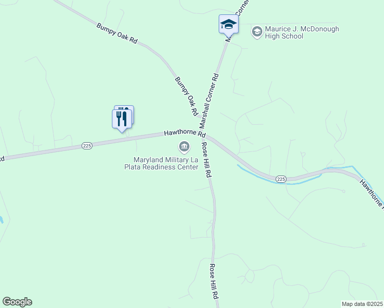 map of restaurants, bars, coffee shops, grocery stores, and more near 6015 Rose Hill Road in La Plata