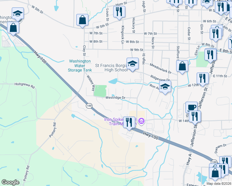 map of restaurants, bars, coffee shops, grocery stores, and more near 5 Nick Ridge Drive in Washington
