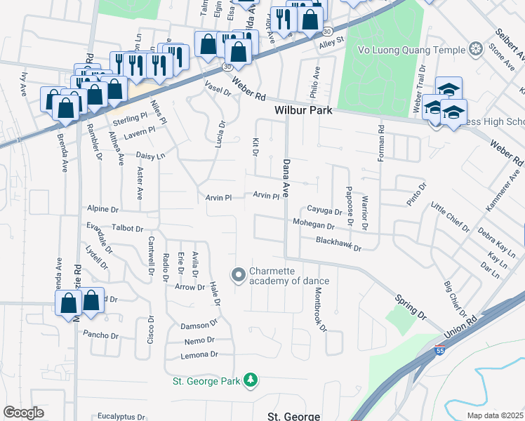 map of restaurants, bars, coffee shops, grocery stores, and more near 8935 Felicia Drive in Affton