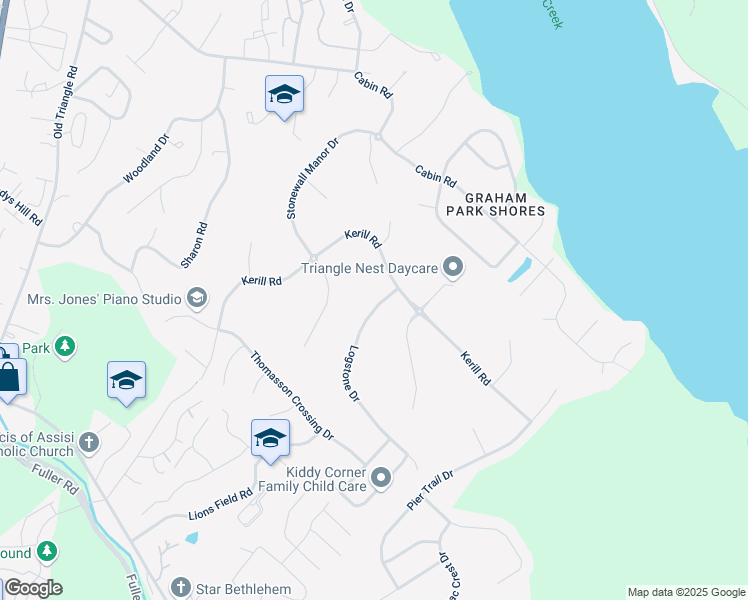 map of restaurants, bars, coffee shops, grocery stores, and more near 3491 Logstone Drive in Triangle