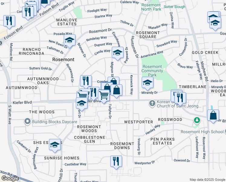 map of restaurants, bars, coffee shops, grocery stores, and more near 9204 Vanier Court in Sacramento