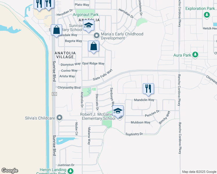 map of restaurants, bars, coffee shops, grocery stores, and more near 11882 Larisa Way in Rancho Cordova
