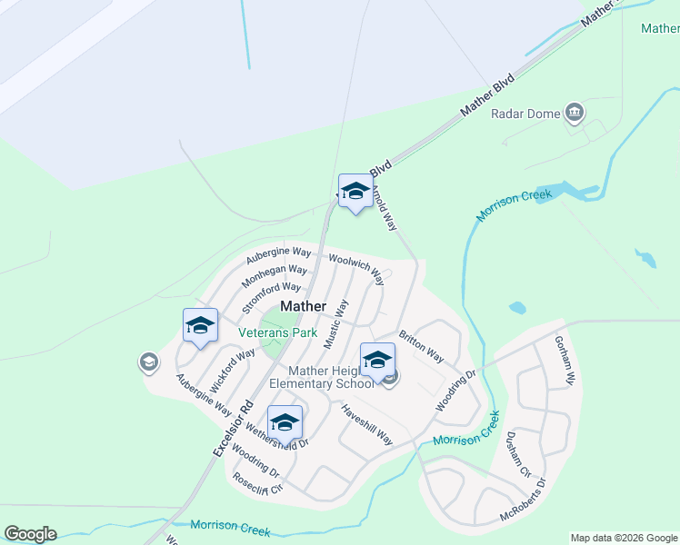map of restaurants, bars, coffee shops, grocery stores, and more near 4231 Middlebury Way in Sacramento County