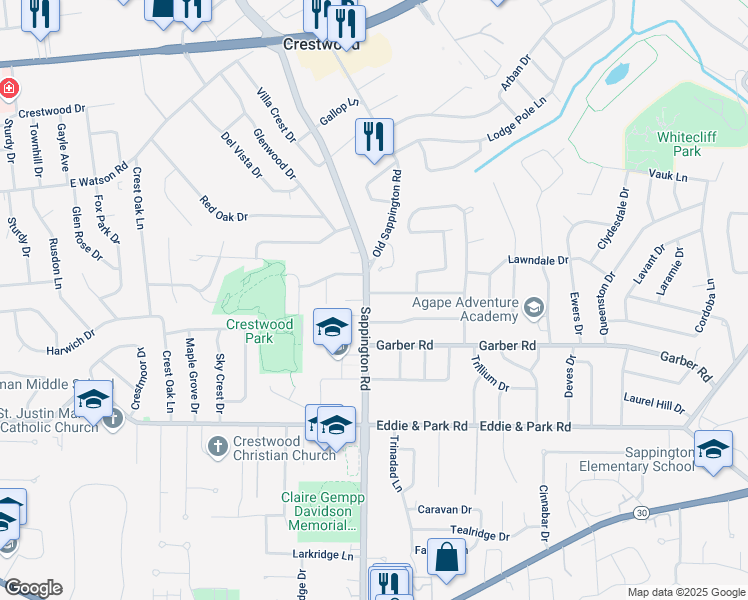 map of restaurants, bars, coffee shops, grocery stores, and more near 8990 Sappington Road in St. Louis