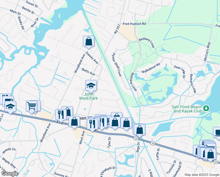 map of restaurants, bars, coffee shops, grocery stores, and more near 9 William Avenue in Ocean View