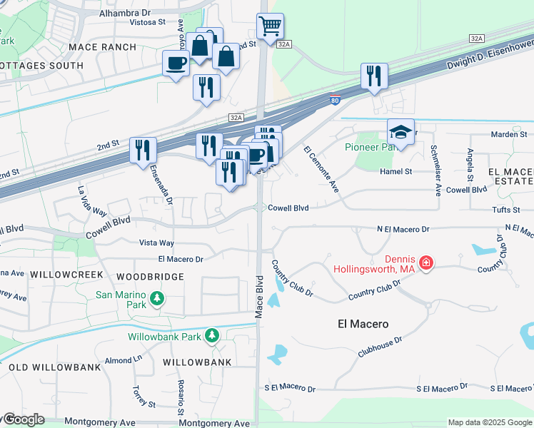 map of restaurants, bars, coffee shops, grocery stores, and more near in Davis