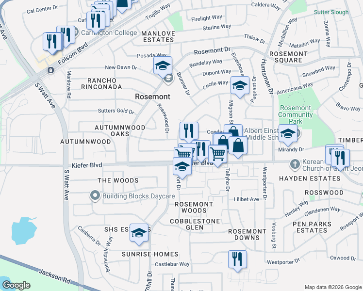 map of restaurants, bars, coffee shops, grocery stores, and more near 3525 South Port Drive in Sacramento