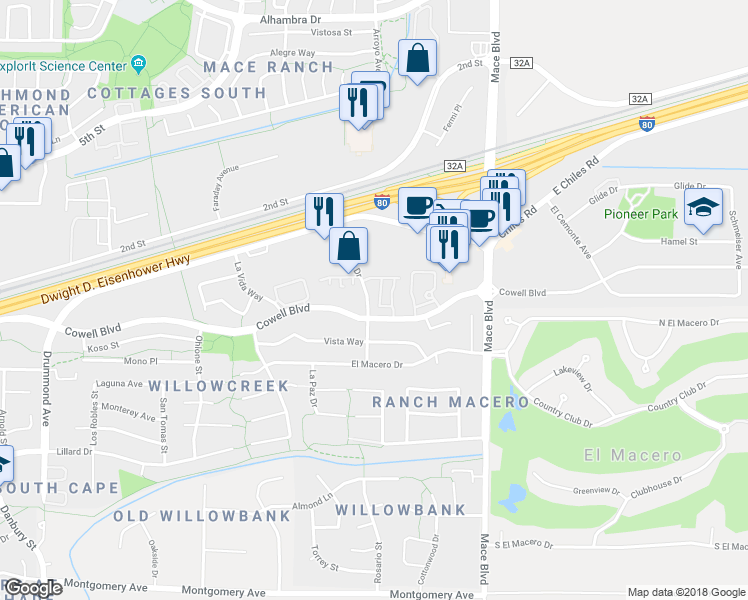 map of restaurants, bars, coffee shops, grocery stores, and more near 347 Boston Terrace in Davis