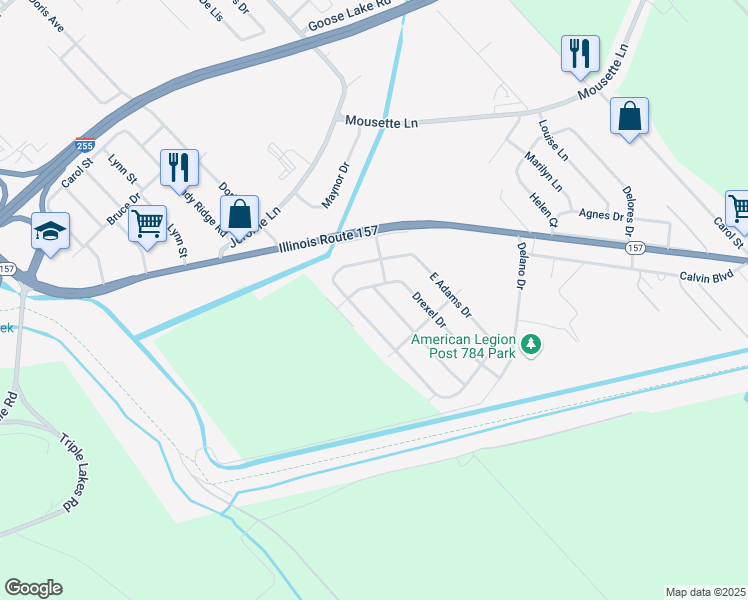 map of restaurants, bars, coffee shops, grocery stores, and more near 3 Westwood Drive in Cahokia