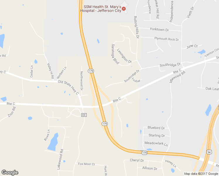 map of restaurants, bars, coffee shops, grocery stores, and more near 2623 Southridge Drive in Jefferson City