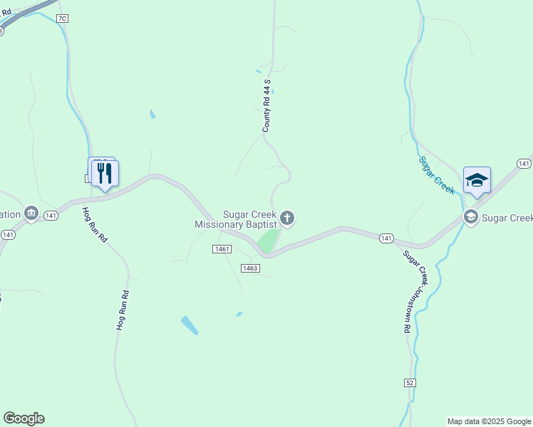 map of restaurants, bars, coffee shops, grocery stores, and more near 167 County Road 44 South in Ironton