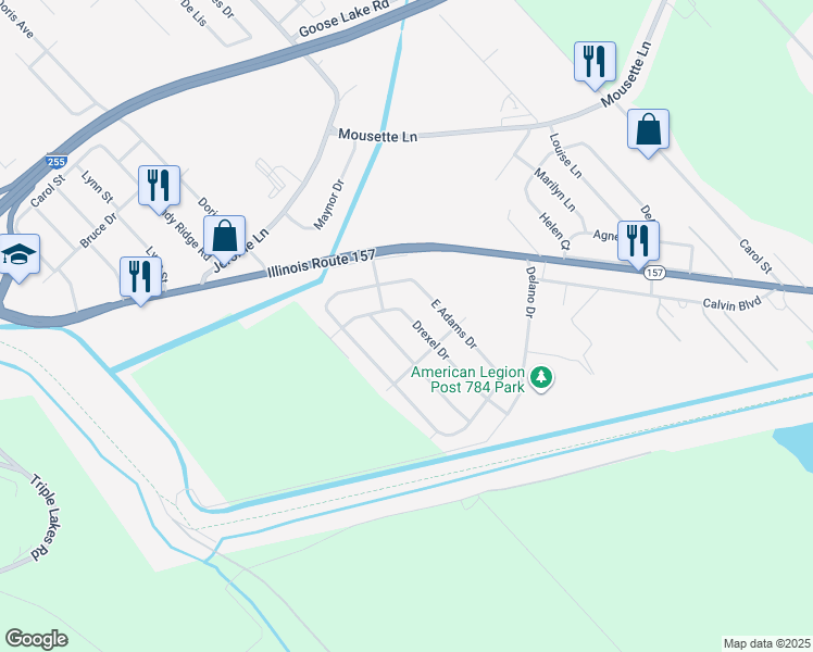 map of restaurants, bars, coffee shops, grocery stores, and more near 15 Drexel Drive in Cahokia