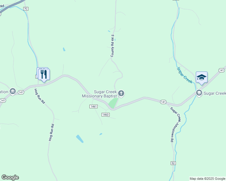 map of restaurants, bars, coffee shops, grocery stores, and more near 167 County Road 44 South in Ironton