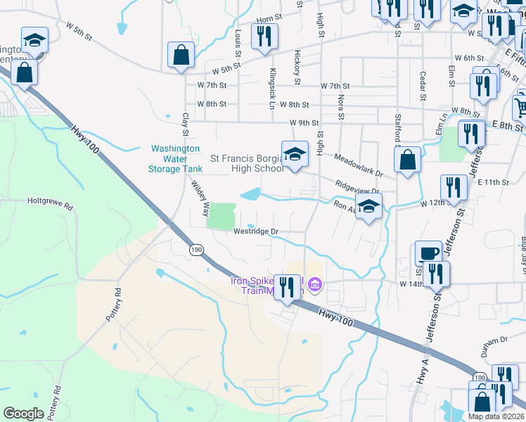 map of restaurants, bars, coffee shops, grocery stores, and more near 5 Nick Ridge Drive in Washington