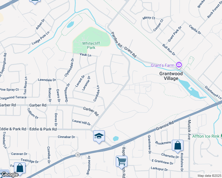 map of restaurants, bars, coffee shops, grocery stores, and more near 9243 Mountain Ash Trail in St. Louis