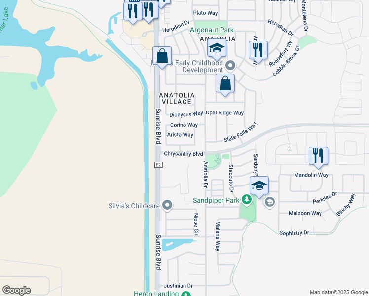 map of restaurants, bars, coffee shops, grocery stores, and more near 4277 Thalia Way in Rancho Cordova