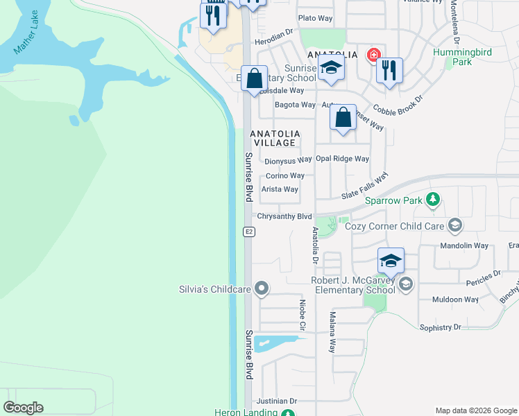 map of restaurants, bars, coffee shops, grocery stores, and more near 11717 Corino Way in Rancho Cordova