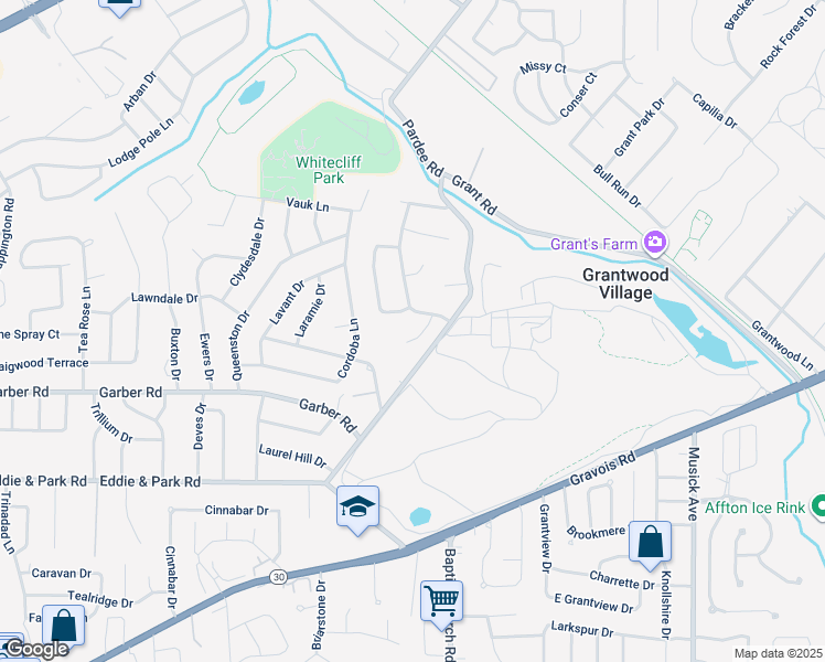 map of restaurants, bars, coffee shops, grocery stores, and more near 9243 Mountain Ash Trail in St. Louis