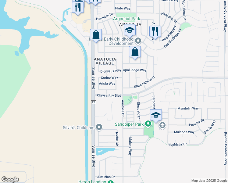 map of restaurants, bars, coffee shops, grocery stores, and more near 4277 Thalia Way in Rancho Cordova
