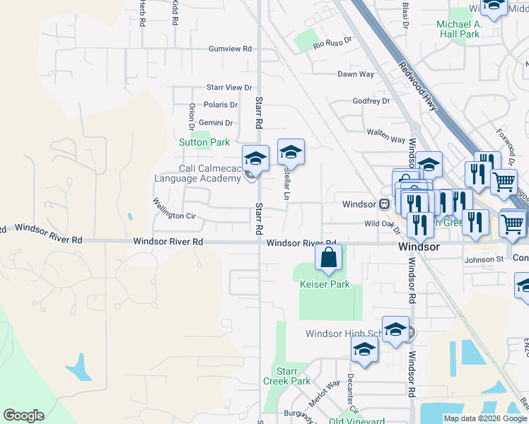map of restaurants, bars, coffee shops, grocery stores, and more near 890 Buckingham Drive in Windsor