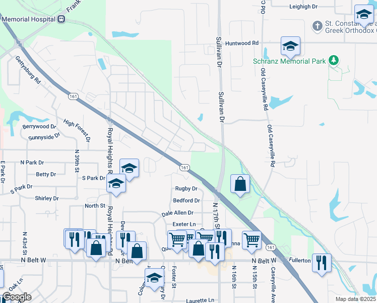 map of restaurants, bars, coffee shops, grocery stores, and more near 1825 Royal Mine Road in Belleville