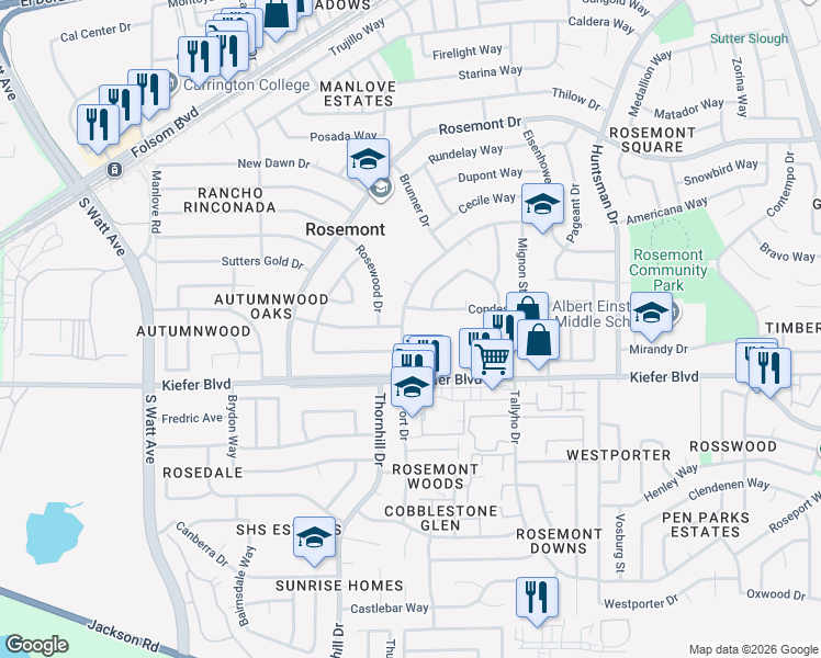 map of restaurants, bars, coffee shops, grocery stores, and more near 3525 South Port Drive in Sacramento