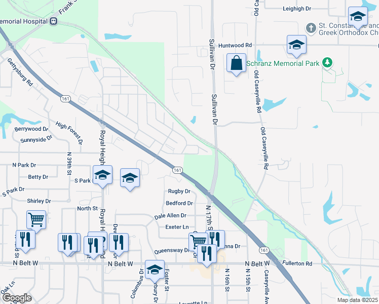 map of restaurants, bars, coffee shops, grocery stores, and more near 1825 Royal Mine Road in Belleville