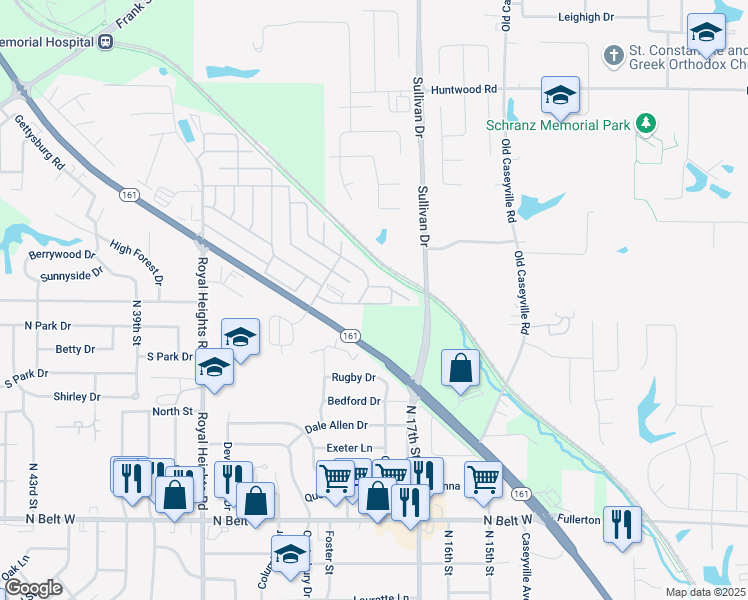 map of restaurants, bars, coffee shops, grocery stores, and more near 1825 Royal Mine Road in Belleville