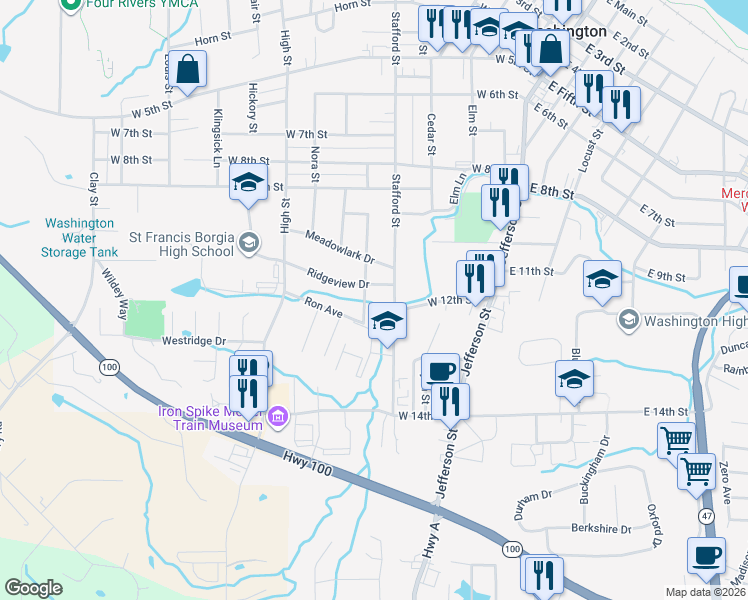 map of restaurants, bars, coffee shops, grocery stores, and more near 1106 Cherry Lane in Washington