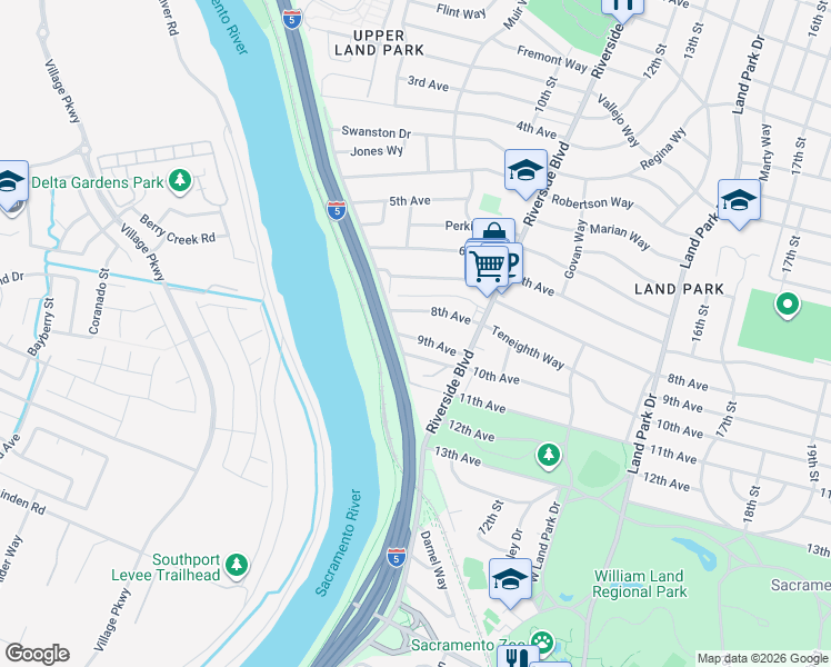 map of restaurants, bars, coffee shops, grocery stores, and more near 817 10th Avenue in Sacramento