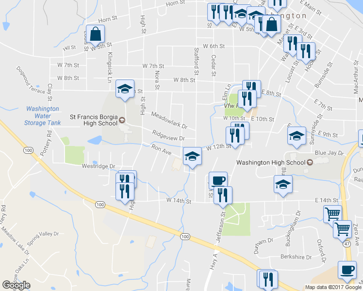 map of restaurants, bars, coffee shops, grocery stores, and more near 1106 Cherry Lane in Washington