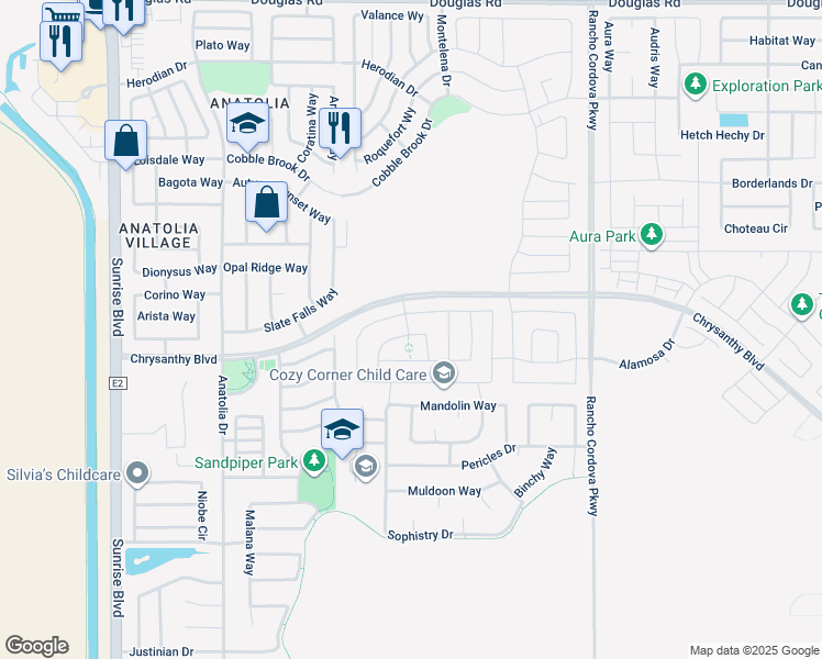 map of restaurants, bars, coffee shops, grocery stores, and more near 11938 Montron Way in Rancho Cordova