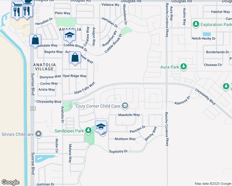 map of restaurants, bars, coffee shops, grocery stores, and more near 11938 Montron Way in Rancho Cordova