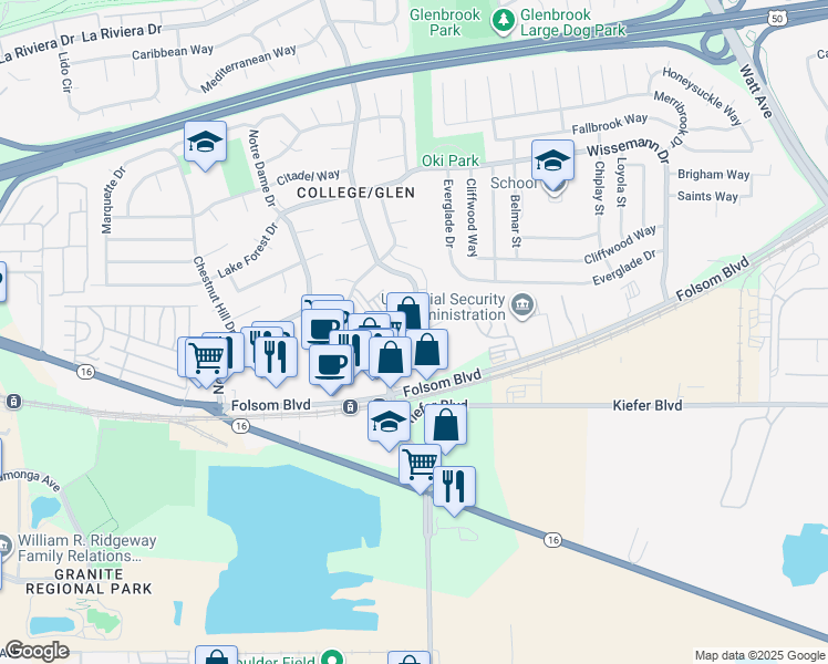 map of restaurants, bars, coffee shops, grocery stores, and more near 3142 Occidental Drive in Sacramento