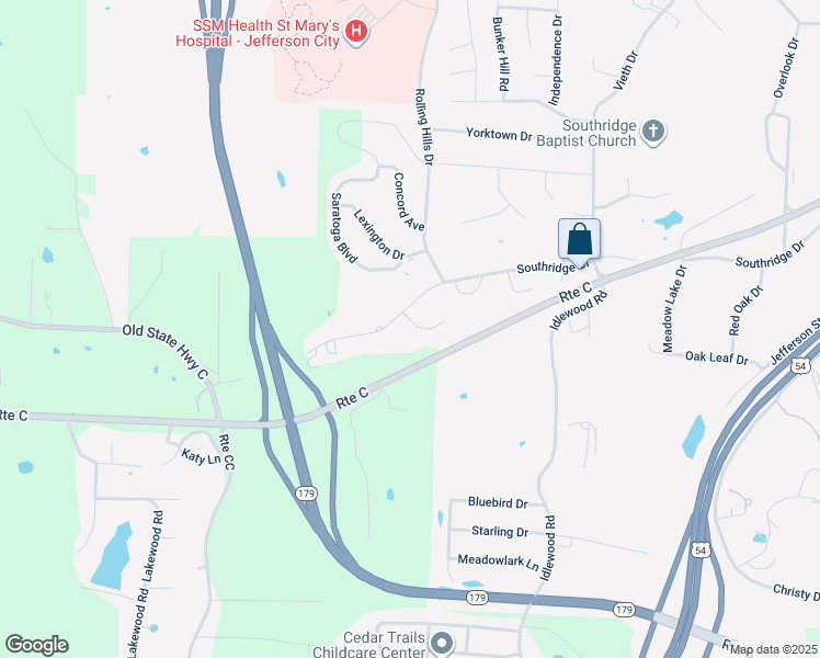 map of restaurants, bars, coffee shops, grocery stores, and more near 2516 Southridge Drive in Jefferson City