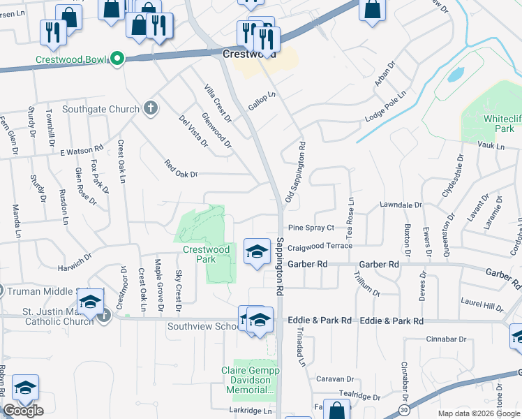 map of restaurants, bars, coffee shops, grocery stores, and more near in Sappington
