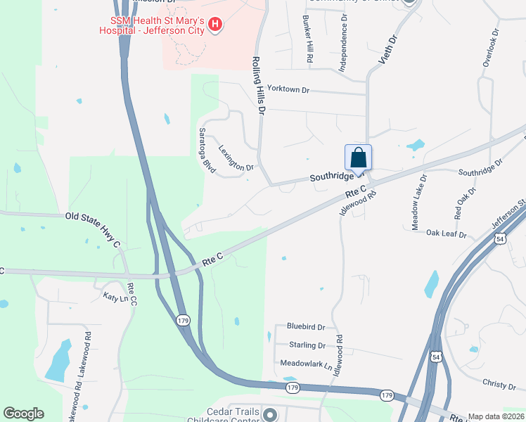 map of restaurants, bars, coffee shops, grocery stores, and more near 2502 Fox Bar Terrace in Jefferson City