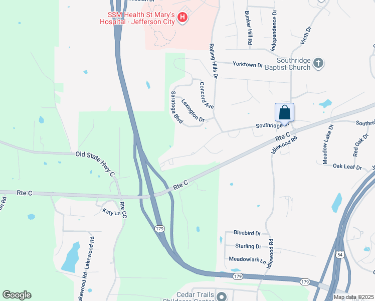 map of restaurants, bars, coffee shops, grocery stores, and more near 2610 Southridge Dr in Jefferson City