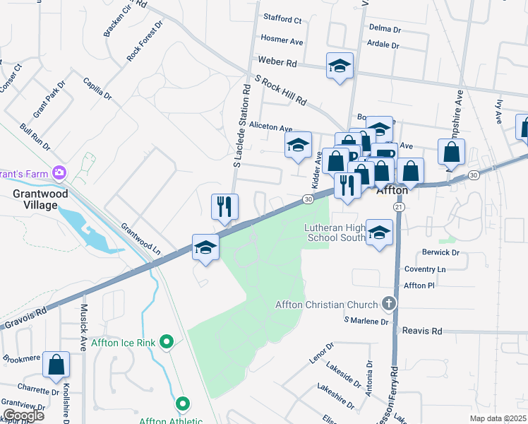 map of restaurants, bars, coffee shops, grocery stores, and more near 9044 Gravois View Court in Saint Louis