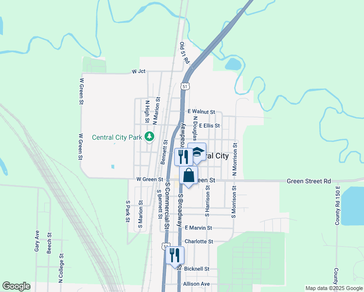 map of restaurants, bars, coffee shops, grocery stores, and more near 223 North Broadway in Centralia