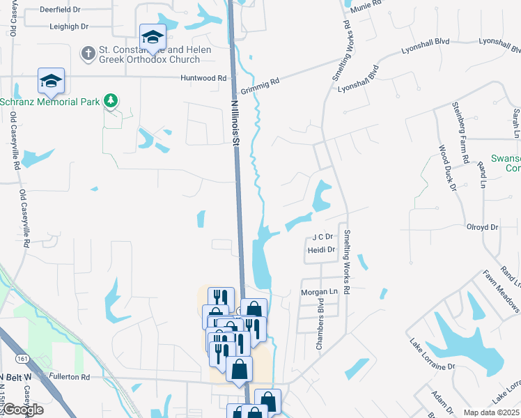 map of restaurants, bars, coffee shops, grocery stores, and more near 3120 North Illinois Street in Belleville