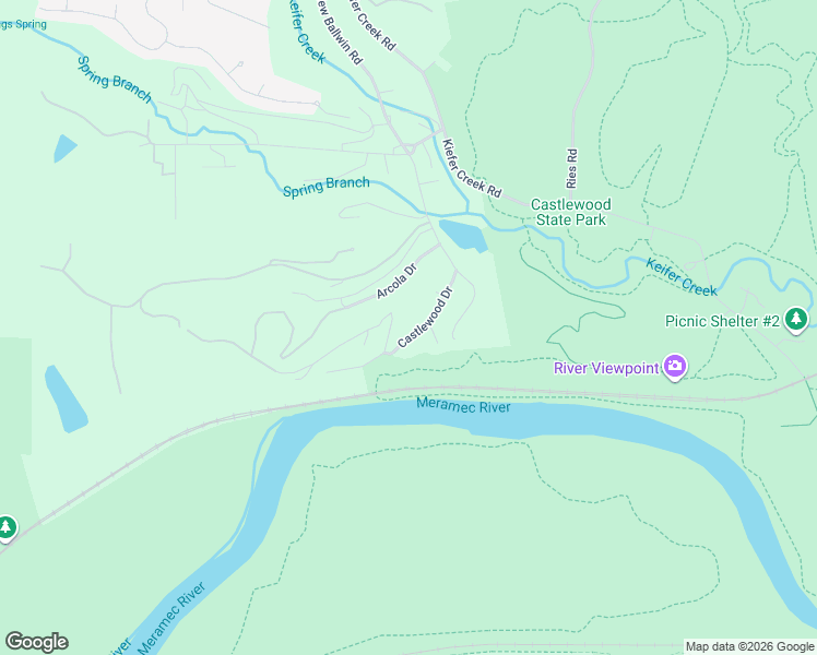 map of restaurants, bars, coffee shops, grocery stores, and more near 155 Castlewood Road in Ballwin