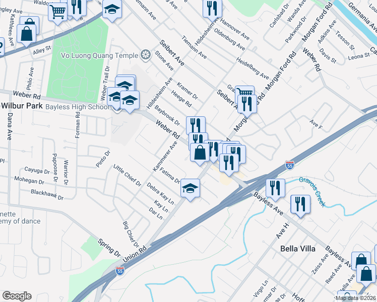 map of restaurants, bars, coffee shops, grocery stores, and more near 4346 Weber Road in St. Louis