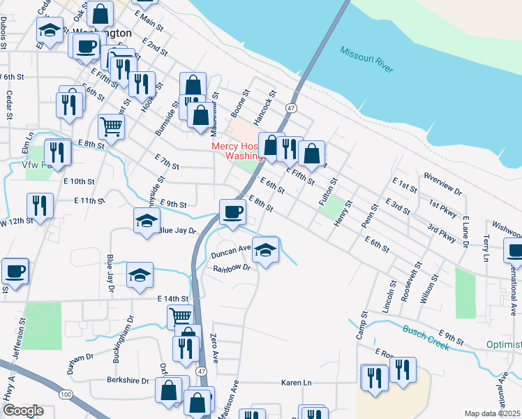 map of restaurants, bars, coffee shops, grocery stores, and more near 919 East 8th Street in Washington